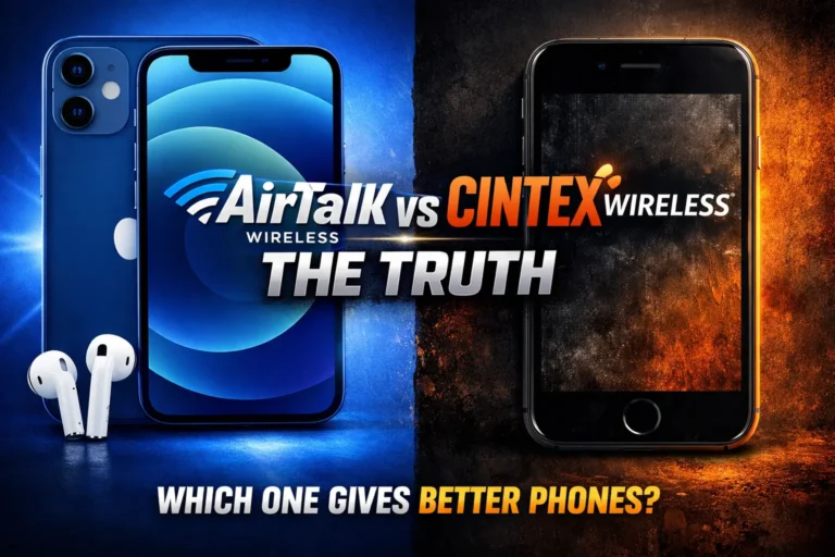AirTalk vs Cintex Wireless comparison showing modern iPhone with AirTalk branding and older iPhone with Cintex branding side by side